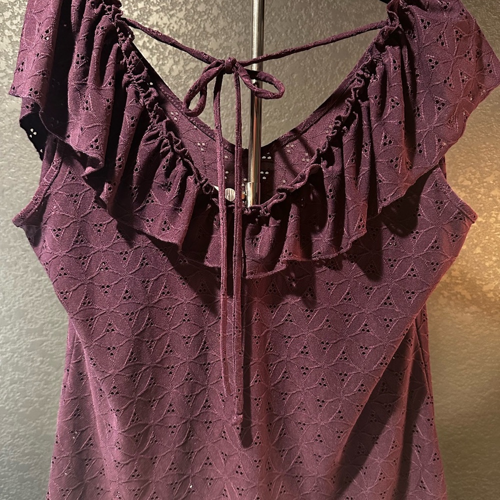 Perseption Purple Flutter Sleeve Ruffled Blouse - Picture 4 of 8